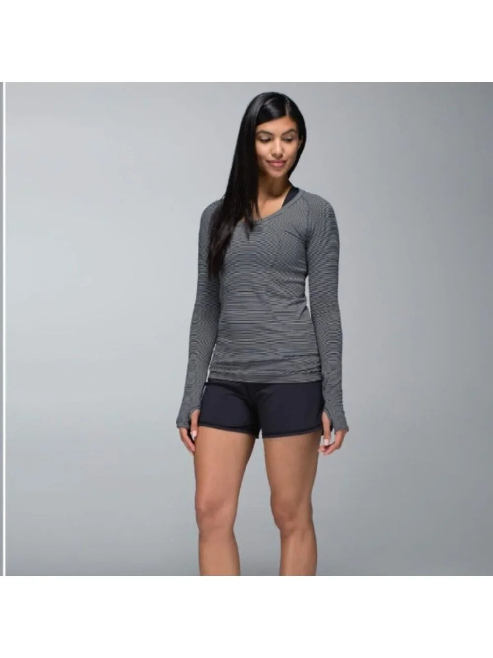 Lululemon Run: Swiftly Tech Long Sleeve Scoop Hyper Stripe Black